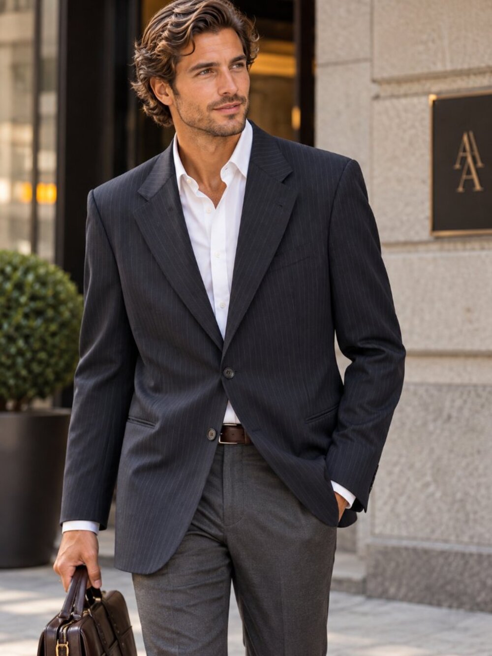 Armani Collezioni Mens Jacket 44L Two Button SB Navy Pinstripe Blazer